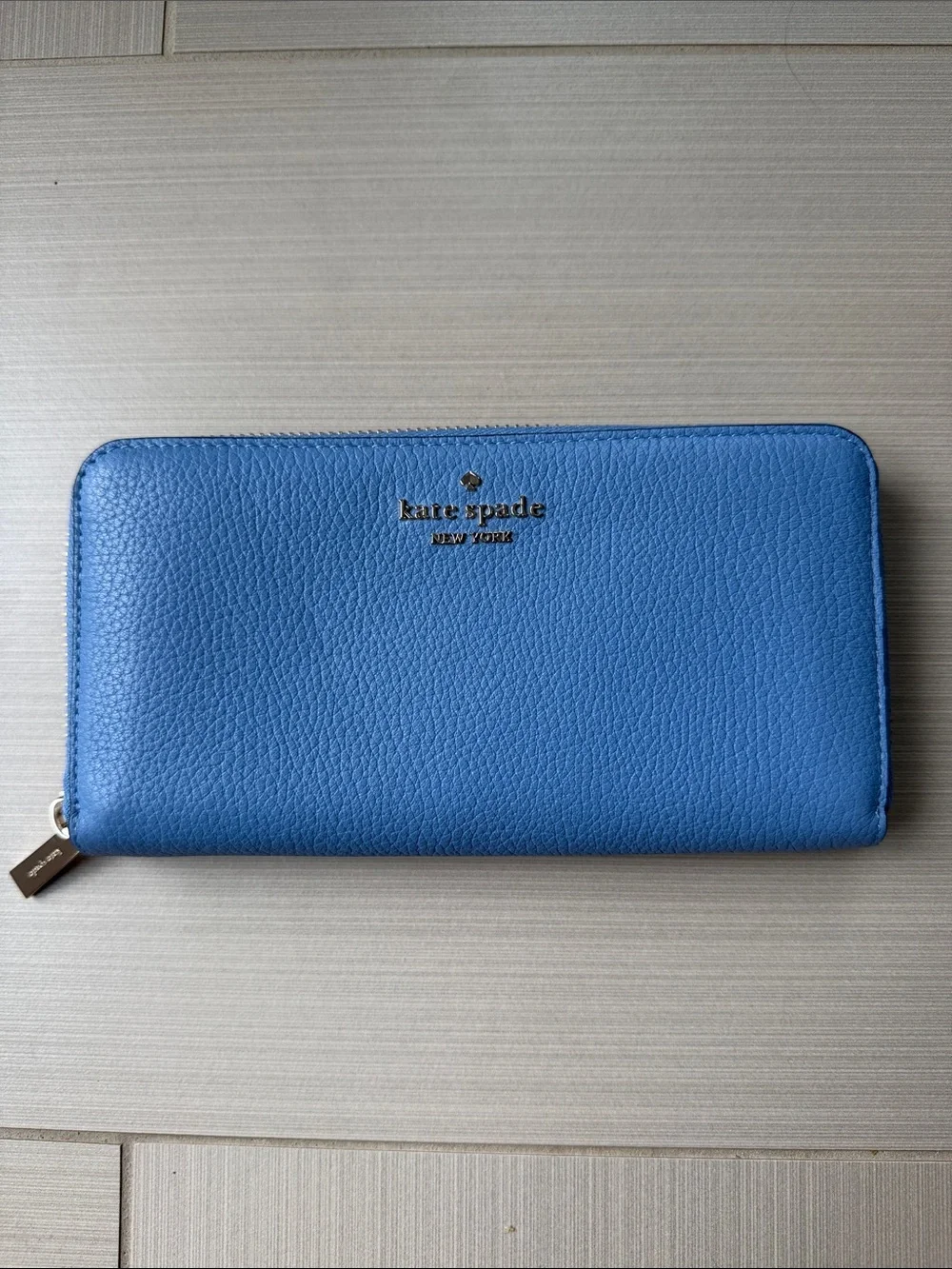 kate spade Blue Zip-Around Pebbled Leather Wallet